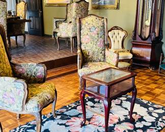 Butler Curio Display Table, Vintage Chairs