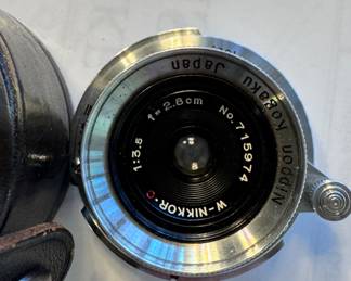 Vintage Nippon Kogaku Camera Lens and Leather case W-Nikkor.C 1:3.5 f=2.8 No 715974