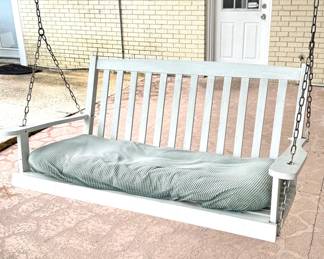 White Wooden Farmhouse Style Porch Swing