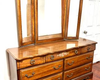 Vintage Tri Fold Mirror Dresser with Rose Design by Lea Industries