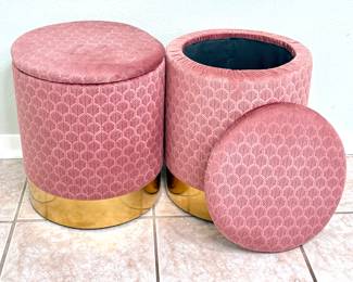 Set of 2 Pink Velvet Vanity Stools with Storage