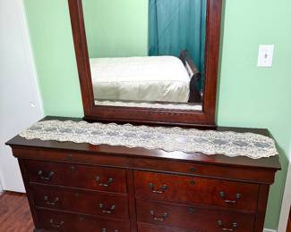 Gorgeous Cherry Finish Dresser with Mirror