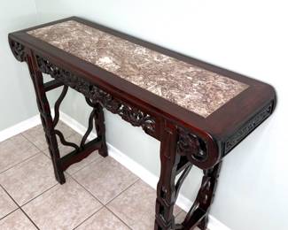 Vintage Chinese Hand Carved Dragon Altar Table with Marble Top