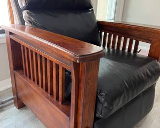 Mission style leather comfortable recliner.