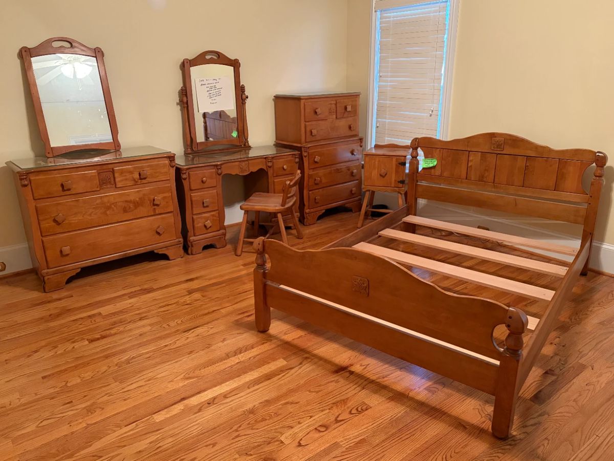 Multi piece maple bedroom suite from late 40s early 50s