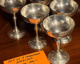 6 sterling champagne goblets