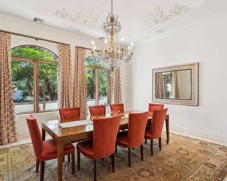 Baker dining table with 3 leaves and 10 custom dining chairs