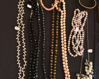 Coral, pearls, tiger eye