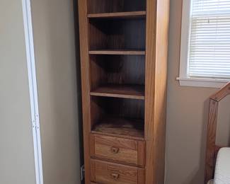 SOLID WOOD BOOKCASE WITH 3 DRAWERS. SEVERAL OTHER MATCHING PIECES