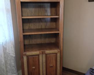 SOLID WOOD BOOKCASE WITH LOWER CABINET, SEVERAL OTHER MATCHING PIECES