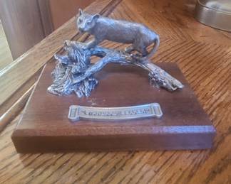 Standard Bearer Raccoon Figurine on Wooden Base