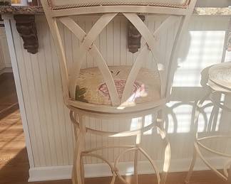 French Country Swivel Bar Stools with Rose and Botanical Upholstery qty 3