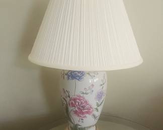 Vintage Chinoiserie Floral Ceramic Table Lamp with Pleated Shade