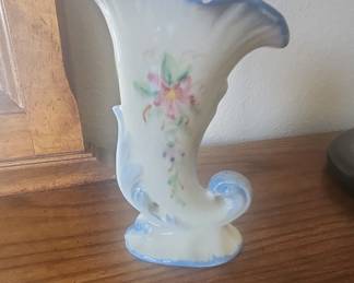 Vintage Cornucopia Vase with Floral Decals