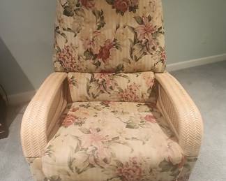 Floral Upholstered Rattan Recliner