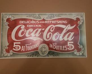 Coca-Cola "5 at Fountains, 5 in Bottles" Embossed Tin Sign