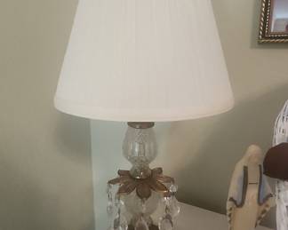 Hollywood Regency Brass and Crystal Table Lamp with Marble Base