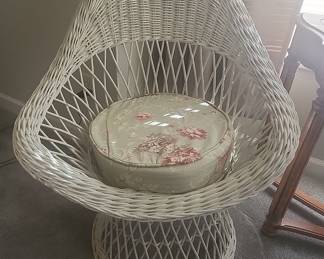White Wicker Peacock Chair with Floral Cushion qty 2