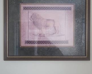 Framed Lion Print with Decorative Matting