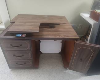 Vintage Drop-Leaf Sewing Machine Cabinet