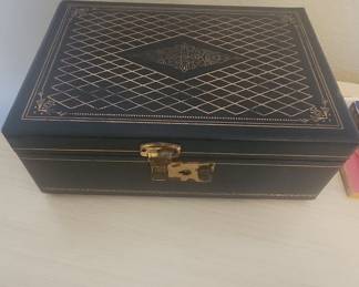 Vintage Navy and Gold Decorative Jewelry Box