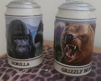 Budweiser "Endangered Species" Collection Beer Steins (Gorilla and Grizzly Bear)