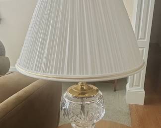Waterford Crystal Table Lamp with Brass Base and Pleated Shade
