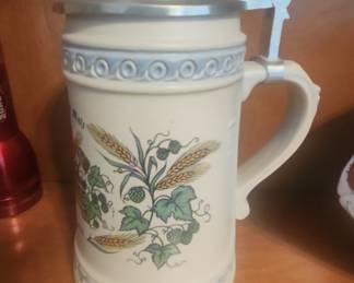 German Beer Stein with Hops and Barley Motif