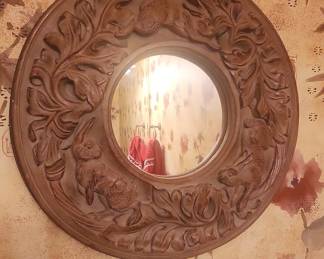Black Forest Carved Wood Mirror with Woodland Creatures