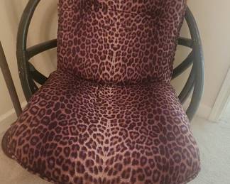 Vintage Rattan Peacock Chair with Leopard Print Cushions