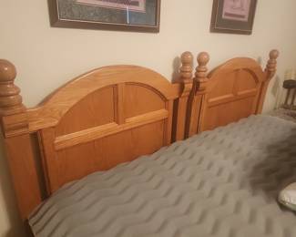 Solid Oak King Headboard with Arched Top and Turned Finials