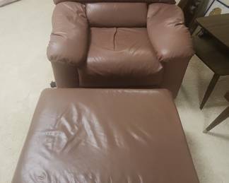 Brown Leather Recliner and Ottoman Set