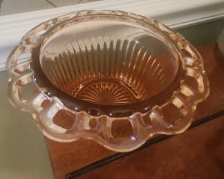 Anchor Hocking Pink Depression Glass Old Colony Open Lace Edge Bowl