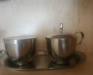 Stainless Steel Creamer and Sugar Bowl Set with Tray
