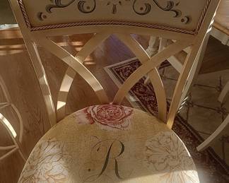 French Country Swivel Bar Stools with Rose and Botanical Upholstery qty 3