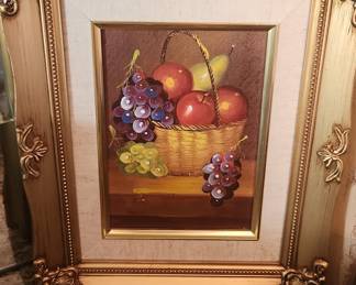 Vintage Fruit Still Life Oil Painting in Ornate Gold Frame