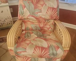 Braxton Culler Rattan Recliner with Tropical Floral Fabric