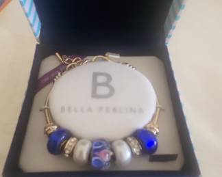 Bella Perlina Charm Bracelet with Blue and Pearl Beads