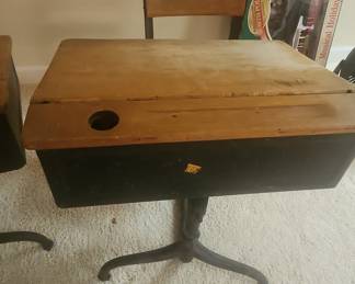 Antique School Desk and Chair Set qty 2