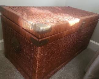 Vintage Chinoiserie Wicker Steamer Trunk