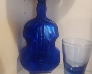 Cobalt Blue Violin Shaped Glass Bottle