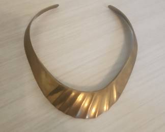 Mid-Century Modern Brass Sculptural Fan Choker Necklace