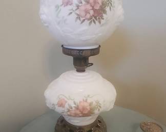 Antique "Gone With the Wind" Style Hand-Painted Milk Glass Lamp