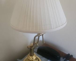 Brass Swing Arm Table Lamp with Pleated Shade