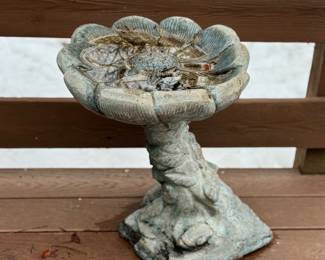 Vintage Boho cast concrete flower bird bath