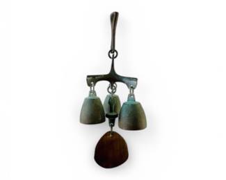 1980's Modern cast bronze triple Wind Bell Chime by Richard Fisher