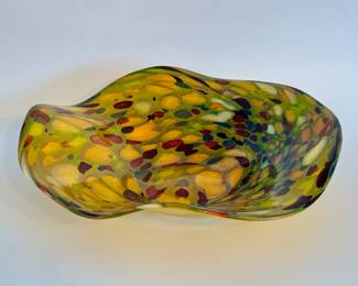 Alicja handmade Polish yellow confetti art glass bowl