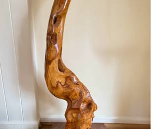 Tall "Phoenix Rising" made from Greek Olive wood, on a stand of Greek marble