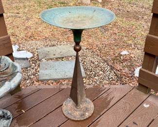 Rare modernist copper and cast iron bird bath sculpture by artist Tom Torrens