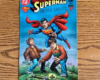 This Superman "Deadly Legacy" comic book, a free humanitarian edition in 1996, served as a safety warning to educate children about the dangers of unexploded landmines in conflict zones. It was printed in several languages - English, Latin, Cyrillic and Albanian.